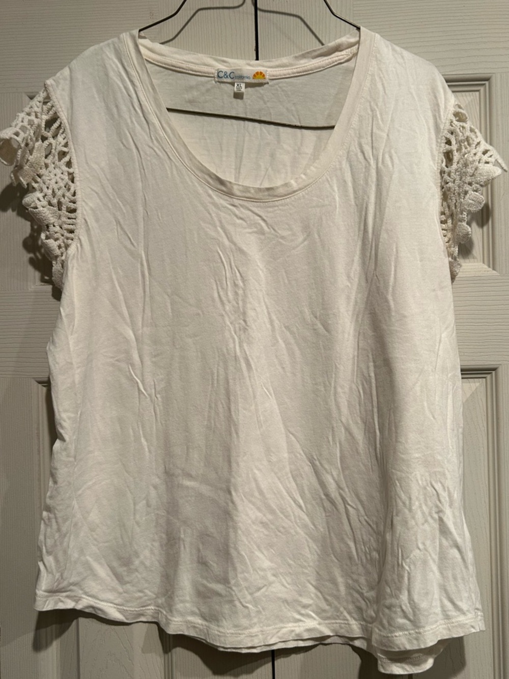 C&C California White Crochet Sleeve Tank Top